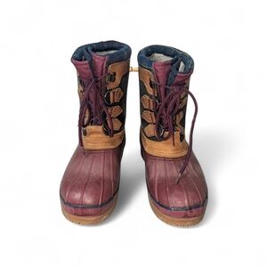 Eddie Bauer Kids Burgundy and Tan Lace-Up Snow Boots